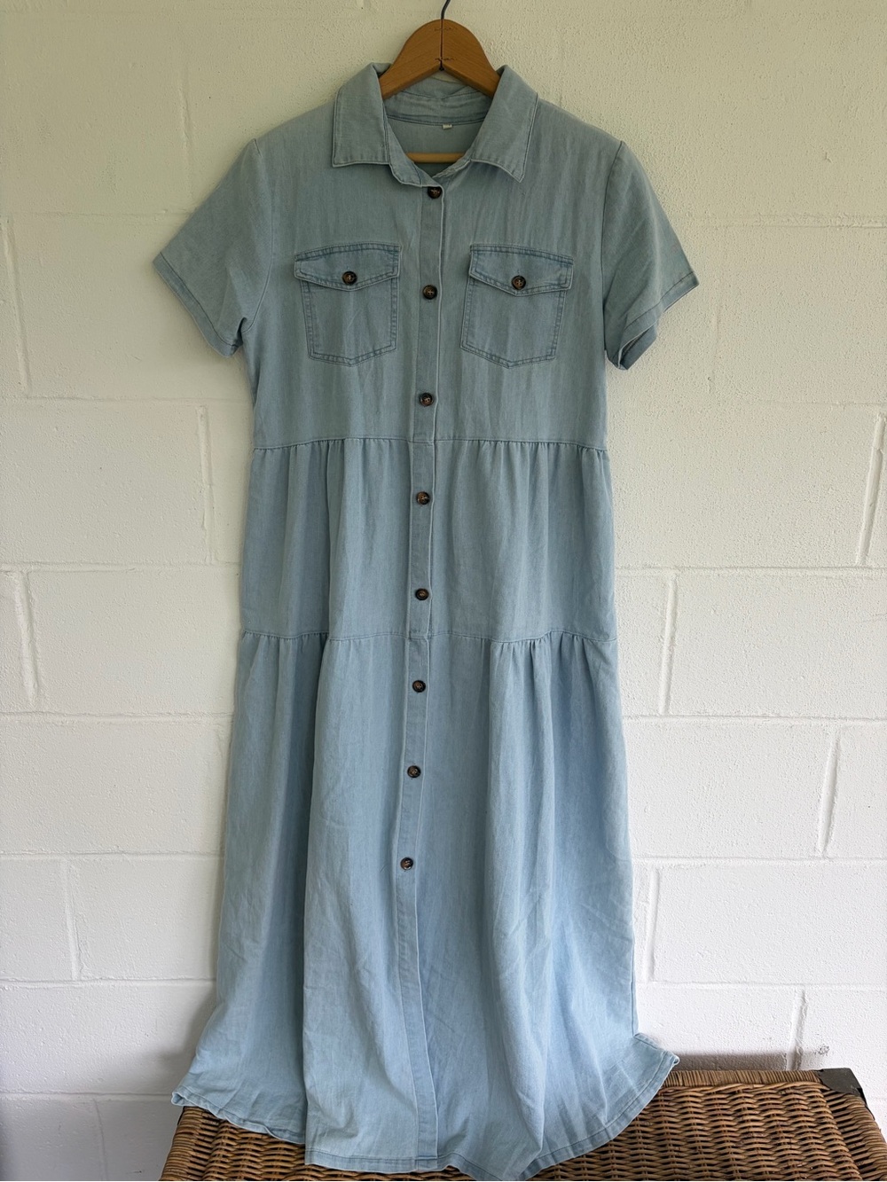 Light Blue Button-Front Midi Dress